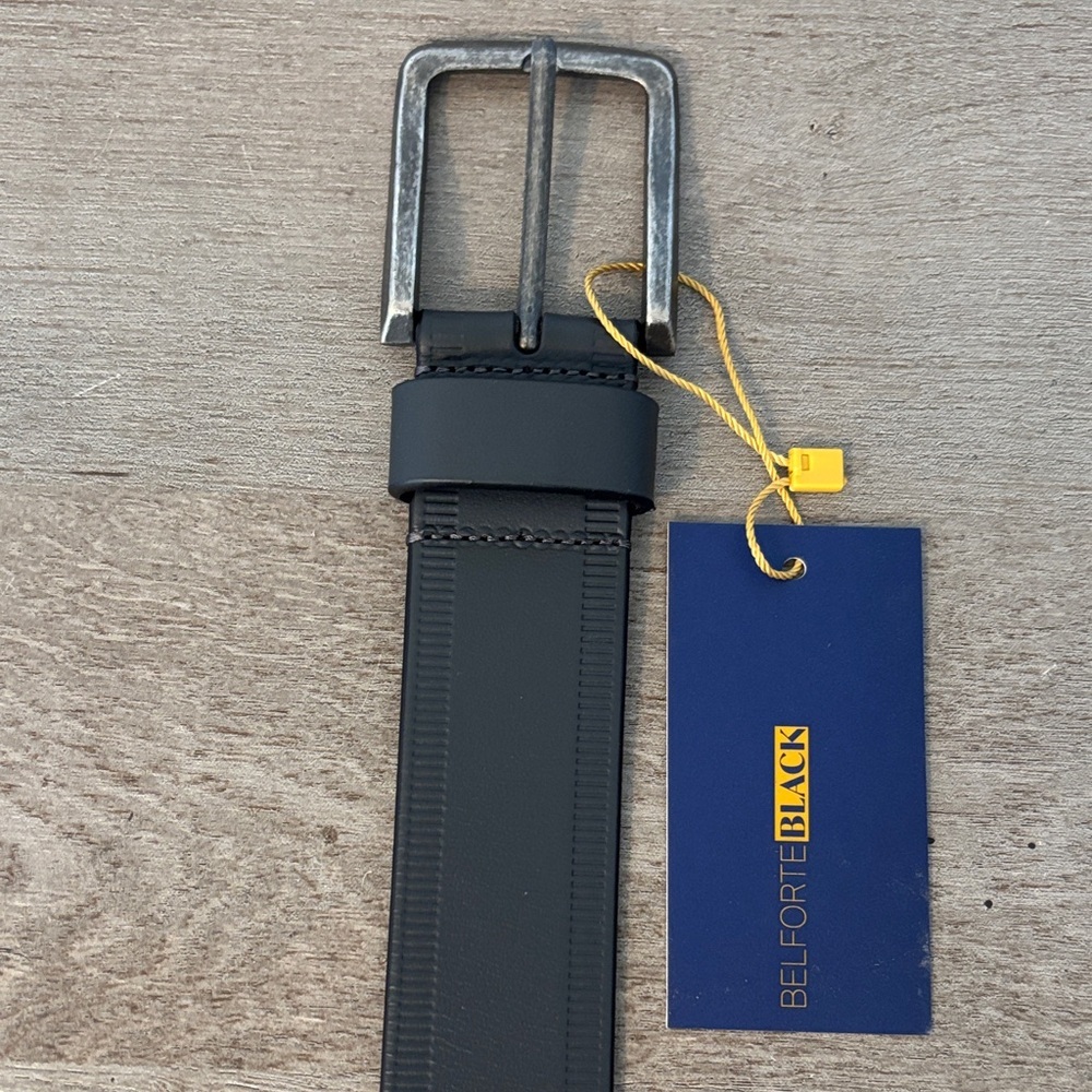 NWT Belforte Black Men's Leather Belt